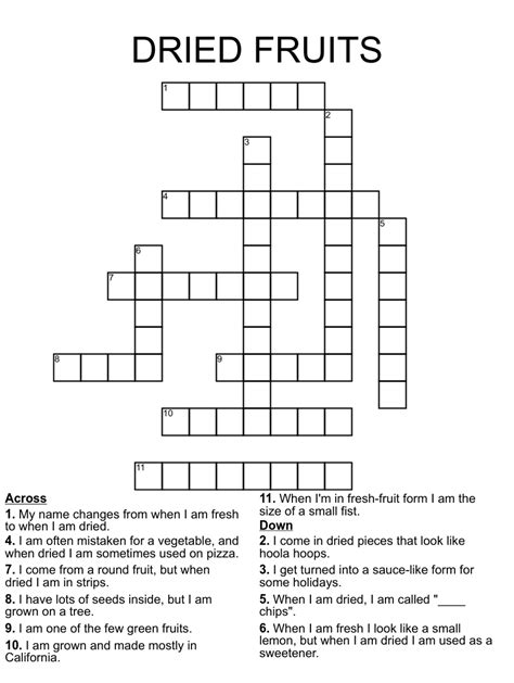 Often dried fruit crossword clue. Things To Know About Often dried fruit crossword clue. 